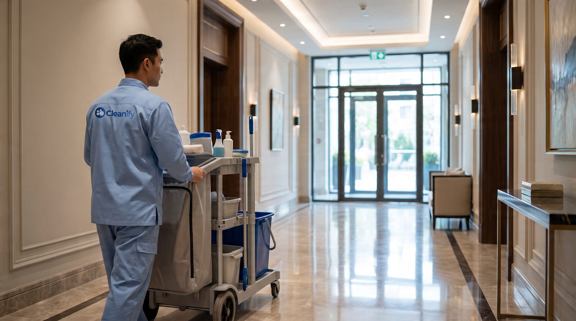 Schone en verlichte gang in een appartementsgebouw