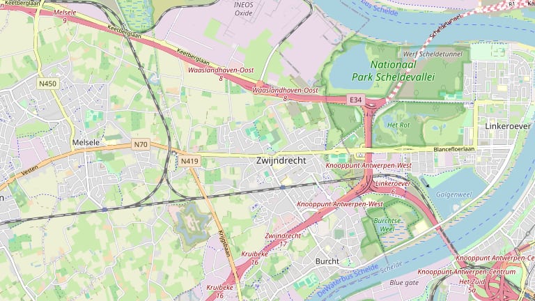 Kaart van de gemeente Zwijndrecht en omgeving